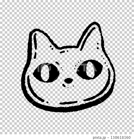可愛的手繪風格單色糖霜餅乾貓臉插畫（單幅插畫素材） 138618160