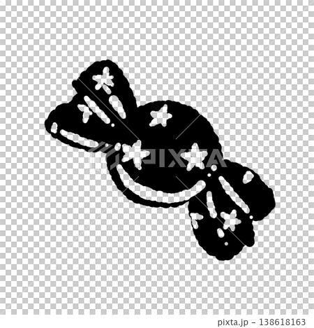A monochrome illustration of candy in a yellow star-patterned wrapper. A monochrome illustration of candy in a yellow star-patterned wrapper. 138618163