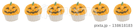 疎らに散らばるオレンジ色のカボチャカップケーキのハロウィンボーダーライン 疎らに散らばるオレンジ色のカボチャカップケーキのハロウィンボーダーライン 138618183