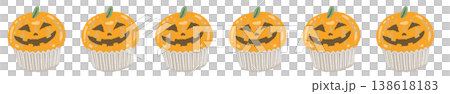 疎らに散らばるオレンジ色のカボチャカップケーキのハロウィンボーダーライン 疎らに散らばるオレンジ色のカボチャカップケーキのハロウィンボーダーライン 138618183