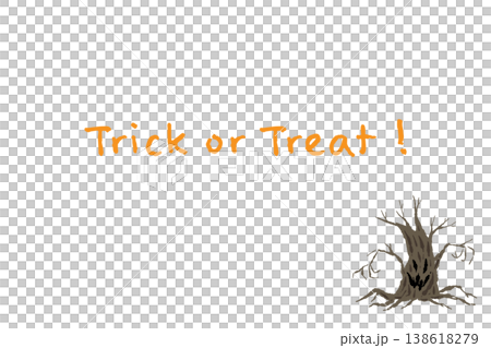 Scary-faced dead tree (ghost tree) horizontal Halloween card template 138618279