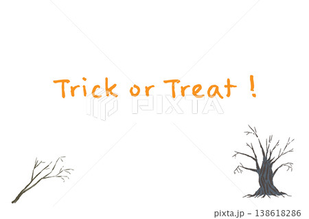 おばけの木と枯れ枝を配置した横型ハロウィンメッセージカード素材 138618286