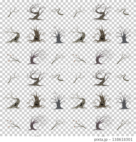 Halloween withered tree and branch scattered seamless pattern background 138618301
