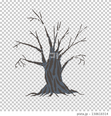 Dark and spooky Halloween hand-drawn illustration of a withered tree 138618314