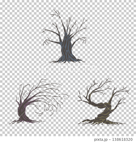 Spooky Halloween group of withered trees (3 trees) illustration material Spooky Halloween group of withered trees (3 trees) illustration material 138618320
