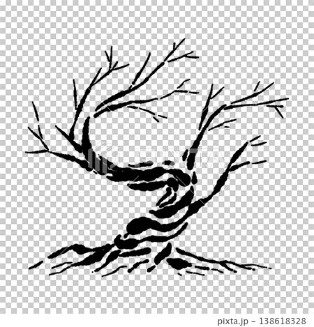 A monochrome silhouette illustration of a twisted, eerie Halloween tree. A monochrome silhouette illustration of a twisted, eerie Halloween tree. 138618328
