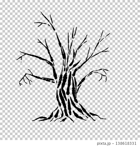 A dark and eerie Halloween monochrome silhouette illustration of a withered tree. A dark and eerie Halloween monochrome silhouette illustration of a withered tree. 138618331