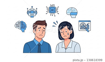 AI導入に悩む男女会社員 DX 人手不足 AIビジネス シンプル人物 138618399