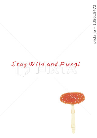 ベニテングダケ（細長）の手描きイラスト入り縦型メニュー・カードテンプレート 138618472