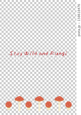 ベニテングダケ（複数並び）の縦型メニュー・カードテンプレート 138618476