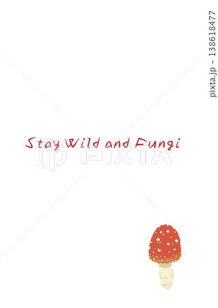 ベニテングダケ（丸い傘）の手描きイラスト入り縦型メニュー・カードテンプレート 138618477