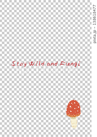 ベニテングダケ（丸い傘）の手描きイラスト入り縦型メニュー・カードテンプレート 138618477