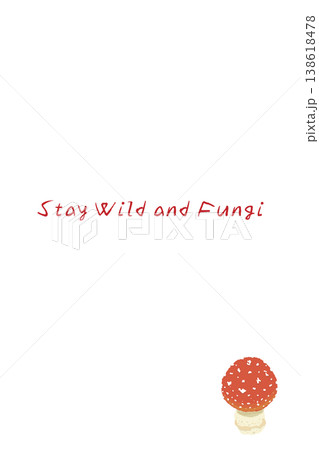 ベニテングダケ（幼菌）の手描きイラスト入り縦型メニュー・カードテンプレート 138618478