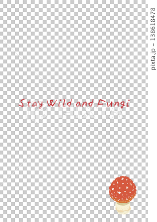 ベニテングダケ（幼菌）の手描きイラスト入り縦型メニュー・カードテンプレート 138618478