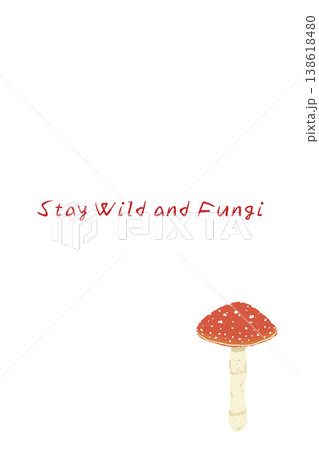 ベニテングダケ（大きい傘）の手描きイラスト入り縦型メニュー・カードテンプレート 138618480