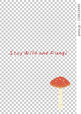 ベニテングダケ（大きい傘）の手描きイラスト入り縦型メニュー・カードテンプレート 138618480