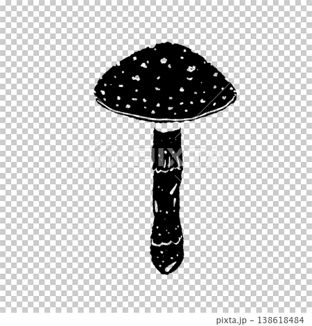 ベニテングダケ（単体・正面）のモノクロ手描きイラスト素材 138618484