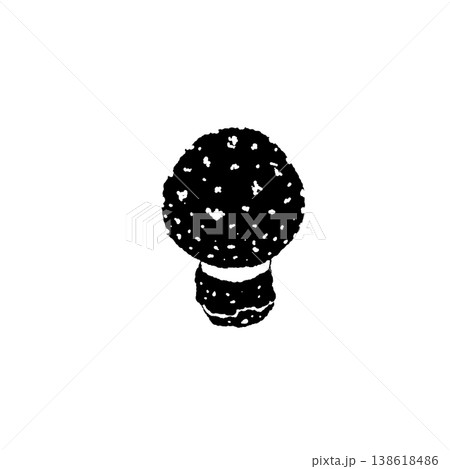 ベニテングダケ（単体・幼菌・丸い傘）のモノクロ手描きイラスト素材 138618486