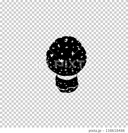 ベニテングダケ（単体・幼菌・丸い傘）のモノクロ手描きイラスト素材 138618486