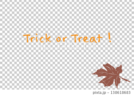 トリックオアトリートの文字が入ったモミジ柄のハロウィン横向きメッセージカード背景 138618683