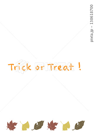トリックオアトリートの文字と色とりどりの枯葉を並べたハロウィン縦向き背景素材 トリックオアトリートの文字と色とりどりの枯葉を並べたハロウィン縦向き背景素材 138618700