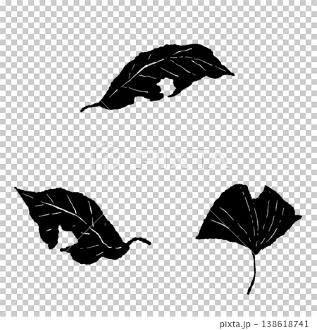 Halloween monochrome scattered leaf illustration set of 3: Ginkgo and fallen leaf silhouette material Halloween monochrome scattered leaf illustration set of 3: Ginkgo and fallen leaf silhouette material 138618741