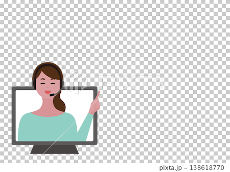 Vector illustration of a female operator (left) smiling and pointing to explain something. 138618770