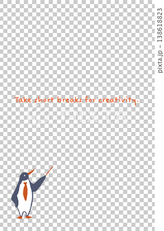 Penguin Business Character Hand-Drawn Illustration - Vertical Message Card Template with Pointer 138618823