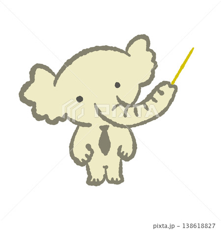 ゾウのビジネスキャラクター手描きイラスト - 指し棒で案内するスーツ姿の象 138618827