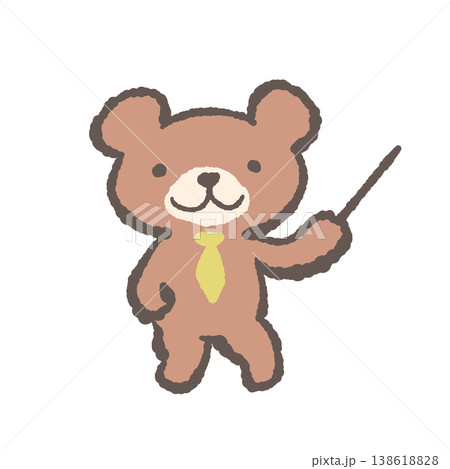 小熊のビジネスキャラクター手描きイラスト - 指し棒で案内するスーツ姿のクマ 138618828