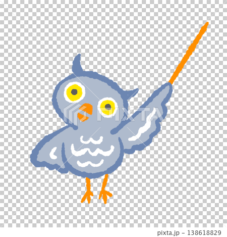 フクロウのビジネスキャラクター手描きイラスト - 指し棒で案内するスーツ姿の鳥 フクロウのビジネスキャラクター手描きイラスト - 指し棒で案内するスーツ姿の鳥 138618829