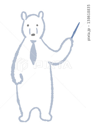 しろくまのビジネスキャラクター手描きイラスト - 指し棒で案内するスーツ姿の白熊 138618835