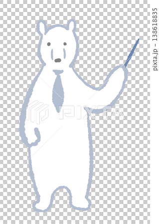 しろくまのビジネスキャラクター手描きイラスト - 指し棒で案内するスーツ姿の白熊 138618835