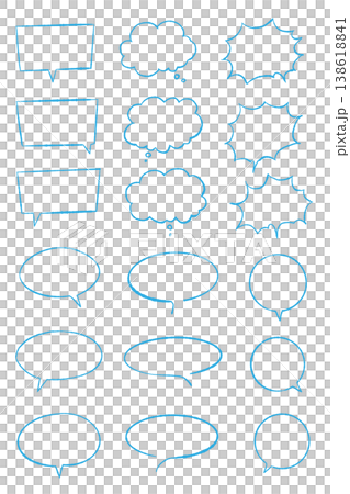 吹き出しセット 手描き風の水色線画 様々な形のバリエーション 吹き出しセット 手描き風の水色線画 様々な形のバリエーション 138618841