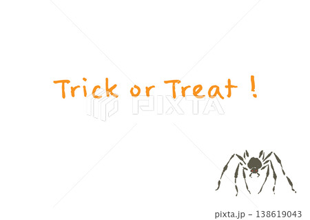 ハロウィンTrick or Treat文字と丸っこい蜘蛛の横向きメッセージカード 138619043