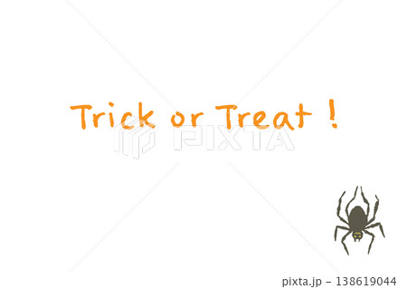 ハロウィンTrick or Treat文字と小さな可愛い蜘蛛が並ぶ横型カード ハロウィンTrick or Treat文字と小さな可愛い蜘蛛が並ぶ横型カード 138619044