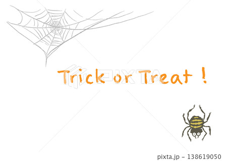 ハロウィンTrick or Treat文字と複数の丸っこい蜘蛛と巣の横向き招待状 ハロウィンTrick or Treat文字と複数の丸っこい蜘蛛と巣の横向き招待状 138619050