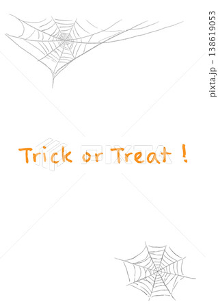 ハロウィンTrick or Treat文字と対角線の蜘蛛の巣の縦向きメッセージカード 138619053