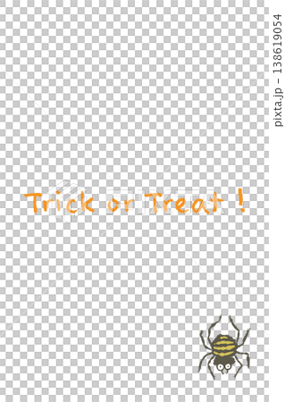 一張豎版明信片,上面寫著“萬聖節不給糖就搗蛋”,還有一隻可愛的小蜘蛛。 一張豎版明信片,上面寫著“萬聖節不給糖就搗蛋”,還有一隻可愛的小蜘蛛。 138619054