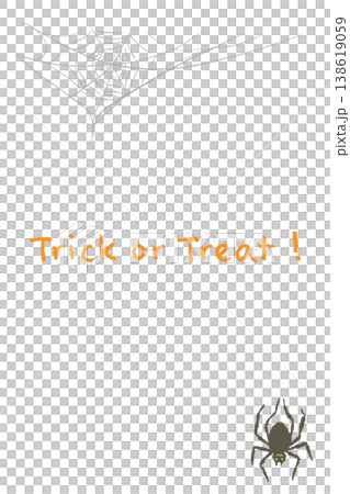 萬聖節「不給糖就搗蛋」主題字母，搭配多張可愛滑稽的蜘蛛網豎版卡片 138619059