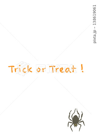 ハロウィンTrick or Treat文字と右下の小さな可愛い蜘蛛の縦型招待状 138619061