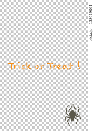 ハロウィンTrick or Treat文字と右下の小さな可愛い蜘蛛の縦型招待状 138619061