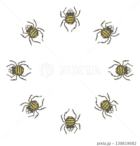 ハロウィン向け丸っこいクモが並ぶ円形フレームコピースペース 138619082