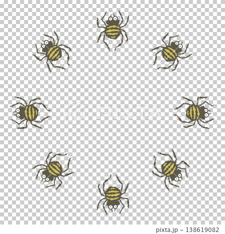 萬聖節主題的圓形邊框,上面印有圓形蜘蛛圖案,留有文字空間。 萬聖節主題的圓形邊框,上面印有圓形蜘蛛圖案,留有文字空間。 138619082