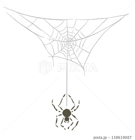 ハロウィン装飾向け上部から糸でぶら下がるクモと蜘蛛の巣 138619087