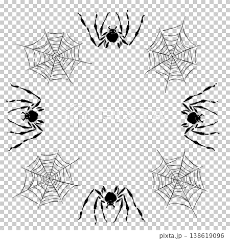 萬聖節主題的單色蜘蛛和蛛網圓形邊框,留有文字空間 萬聖節主題的單色蜘蛛和蛛網圓形邊框,留有文字空間 138619096