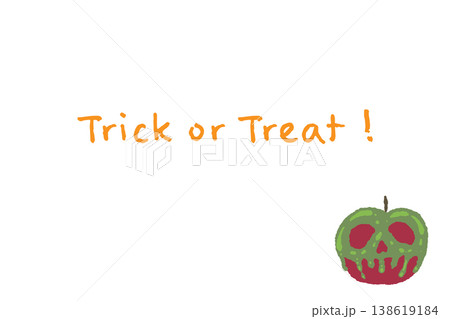 ドクロ顔の緑リンゴ横向きメッセージカードテンプレート - Trick or 138619184
