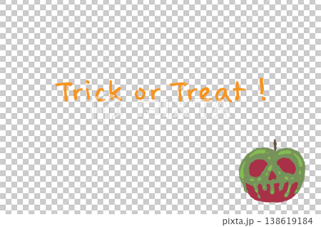 ドクロ顔の緑リンゴ横向きメッセージカードテンプレート - Trick or 138619184