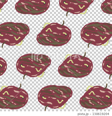 虫が這う腐ったりんごのシームレスパターン背景 - 不気味なハロウィン向け手描き総柄 138619204