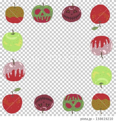 Hand-drawn illustration square frame of poisoned apple and normal apple - spooky background for Halloween 138619210